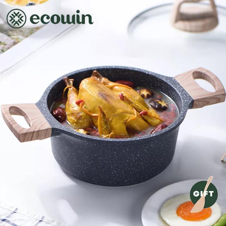 Ecowin Cookware Non Stick Soup Pot 20/24/28cm with Lid Maifan Stone Coating Free of PFOA PTFE Suitable for All Stoves Gas Induction Pan Including Free Gift-Smart-Living