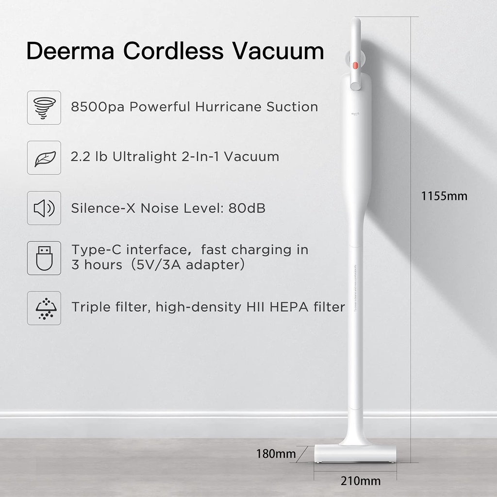 Deerma VC01/VC01 Max Lightweight Cordless Stick Handheld Vacuum Cleaner 8500Pa /1200Pa Powerful Suction 100W-Smart-Living