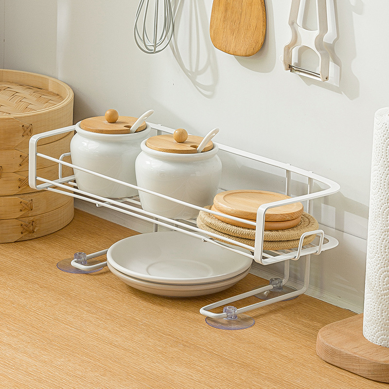 Smart-living household iron kitchen bathroom table top suction cup stand storage rack organizer -A0463 -NC-Smart-Living