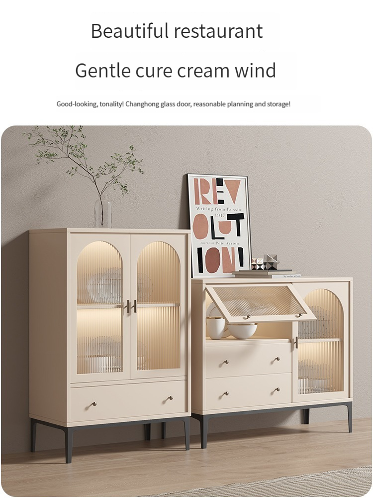 [Pre-order] Modern and simple dining cabinet, solid wood storage cabinet for living room, French country style tea cabinet, with storage function for placement and organization.-Smart-Living