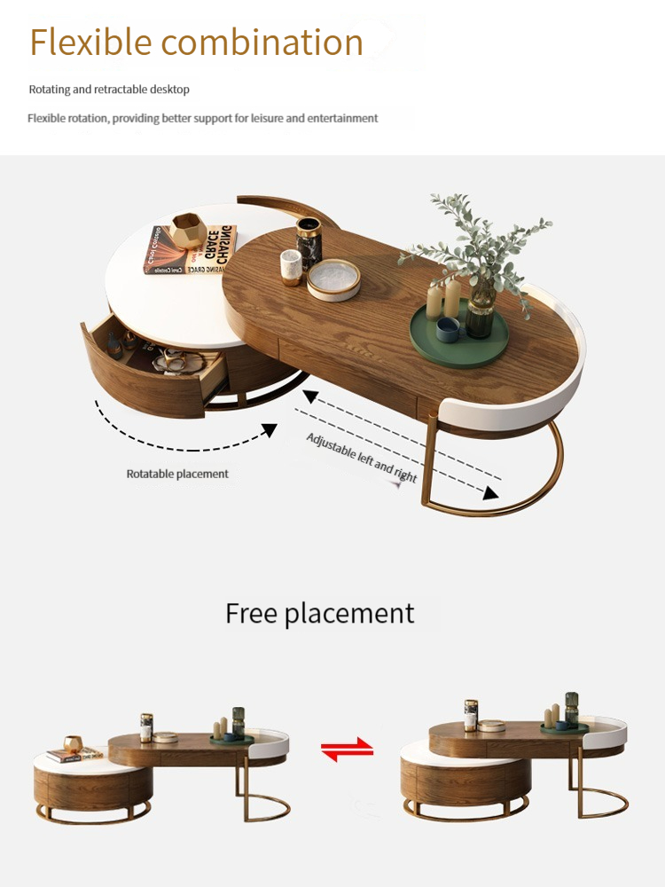[Pre-order]  Nordic Light Luxury Tea Table, Living Room, Household TV Cabinet Combination, Modern and Simple Small Unit, Rock Plate Storage, Circular-Smart-Living