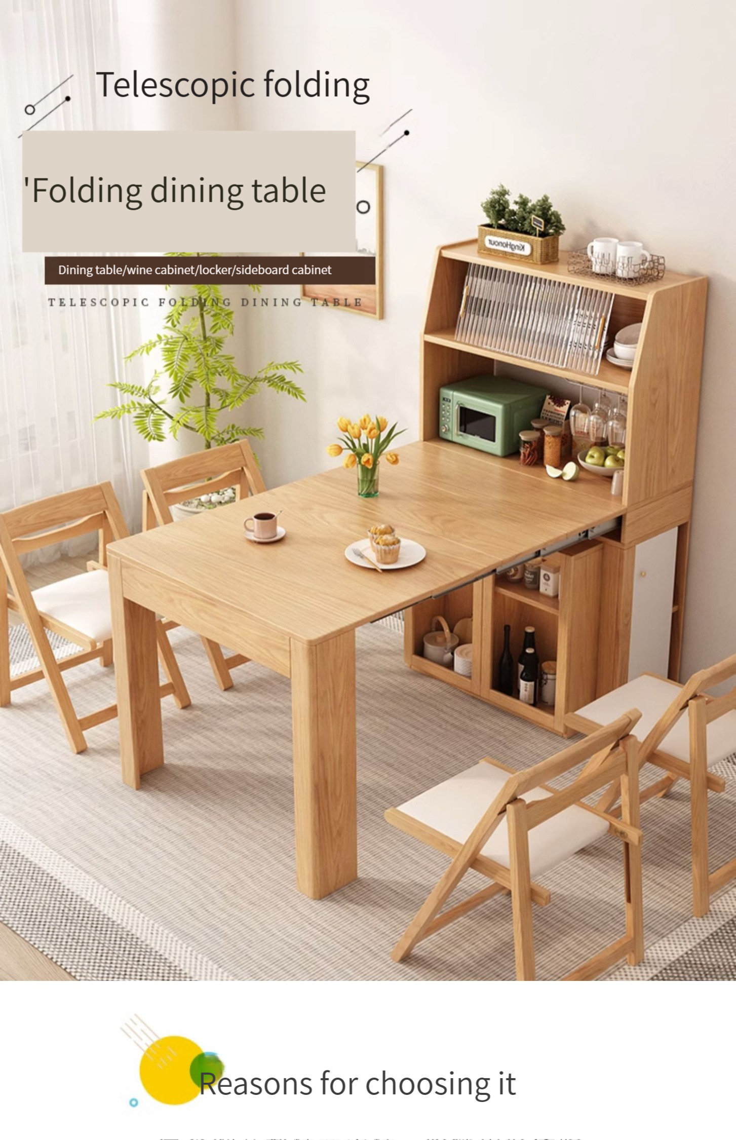[Pre-order]  Folding dining table small unit Nordic household dining table storage cabinet multifunctional dining table and chair combination-Smart-Living