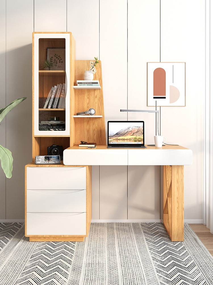 [Pre-order]  Nordic minimalist modern computer desk bedroom study desk student home desk bookshelf bookshelf integrated combination-Smart-Living
