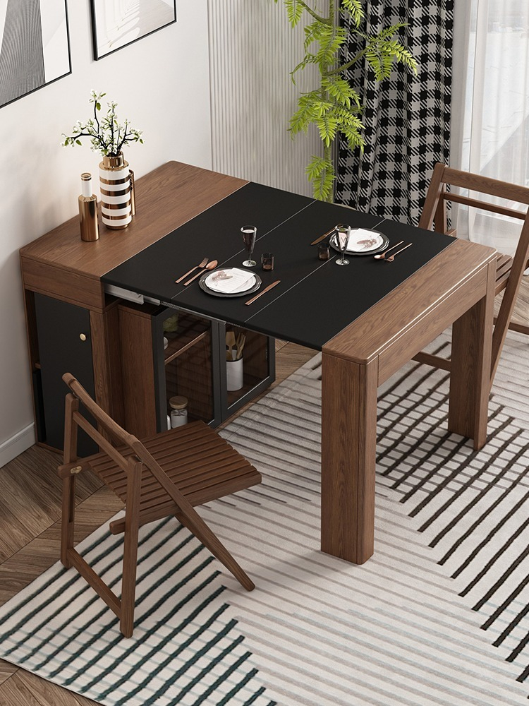 Nordic small unit expandable dining table and chair combination, modern and simple folding storage, dining edge cabinet, dining table, integrated household-Smart-Living