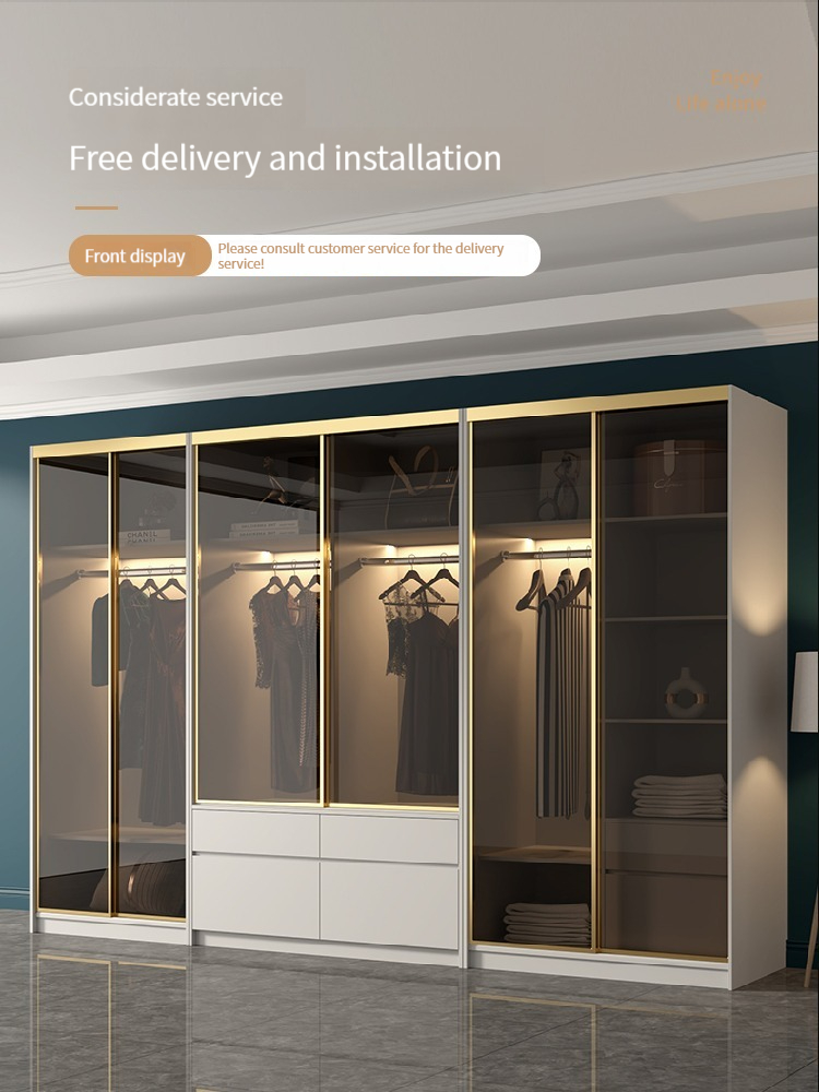 [Pre-order]  Nordic sliding door wardrobe with modern minimalist design for bedroom-Smart-Living