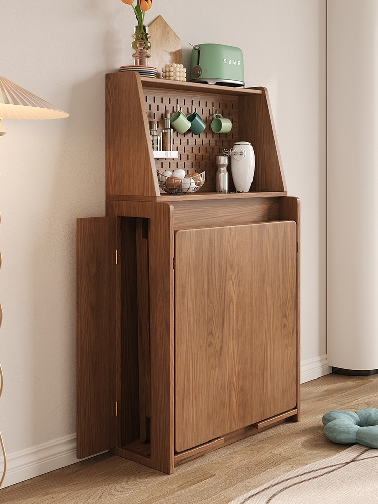 [Pre-order]  Japanese solid wood dining table, foldable household small unit, hole board, natural wood wind telescopic dining table, dining edge cabinet, integrated storage-Smart-Living