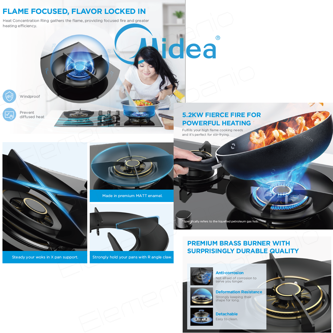 Midea 88CM Glass Gas Hob (3 Burners) MBI-SN30LPG-SG(GL)/MBI-SN30TG-SG(GL)-Smart-Living