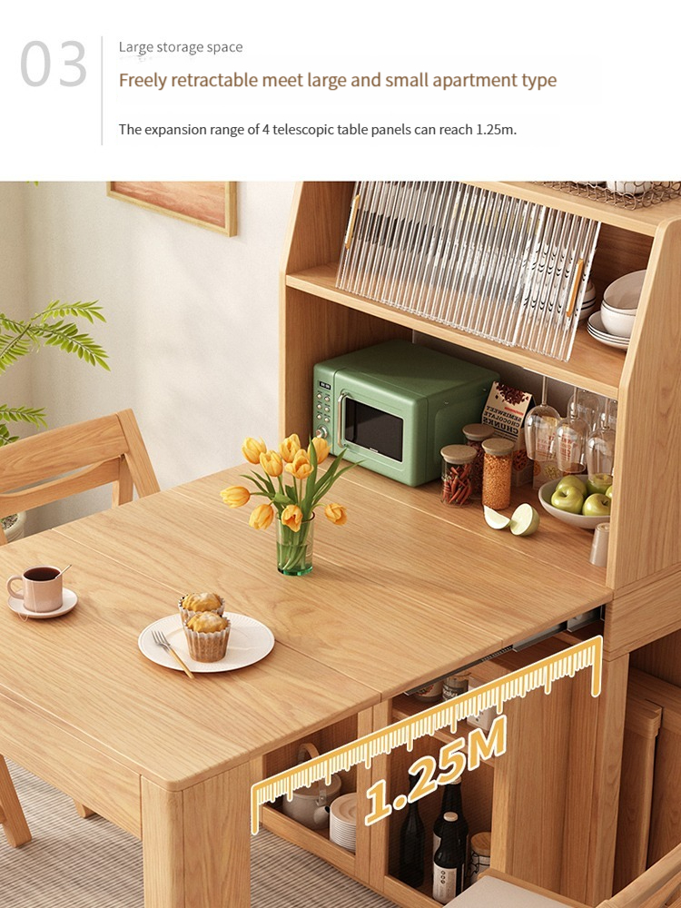 [Pre-order] Folding dining table, small unit, Nordic household dining table, storage cabinet, multi-functional invisible telescopic dining table and chair combination-Smart-Living