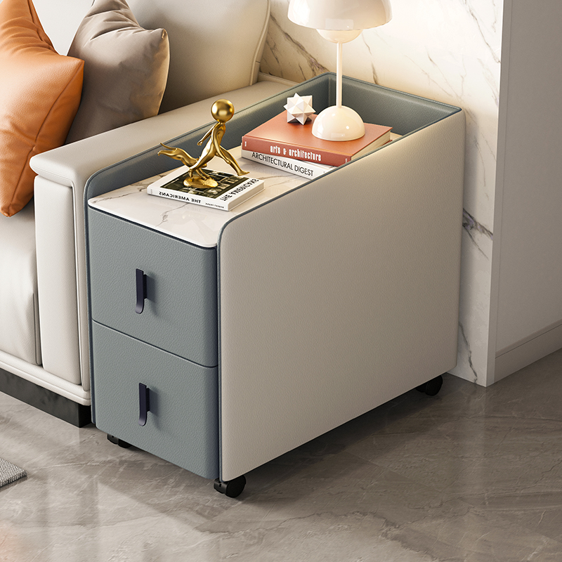 【Showroom】Smart sofa edge cabinet USB Bluetooth sound system minimalist modern minimalist solid wood door leather sofa edge cabinet living room living room-Smart-Living