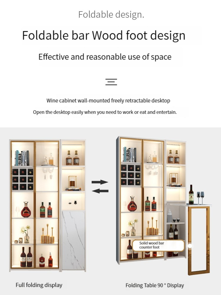 【Showroom】Modern and Simple Wall-Mounted Wine Cabinet/Pantry Shelf with Glass Display Cabinet, Light Luxury High-End Storage Cabinet with Foldable Bar Counter in the Living Room.-Smart-Living