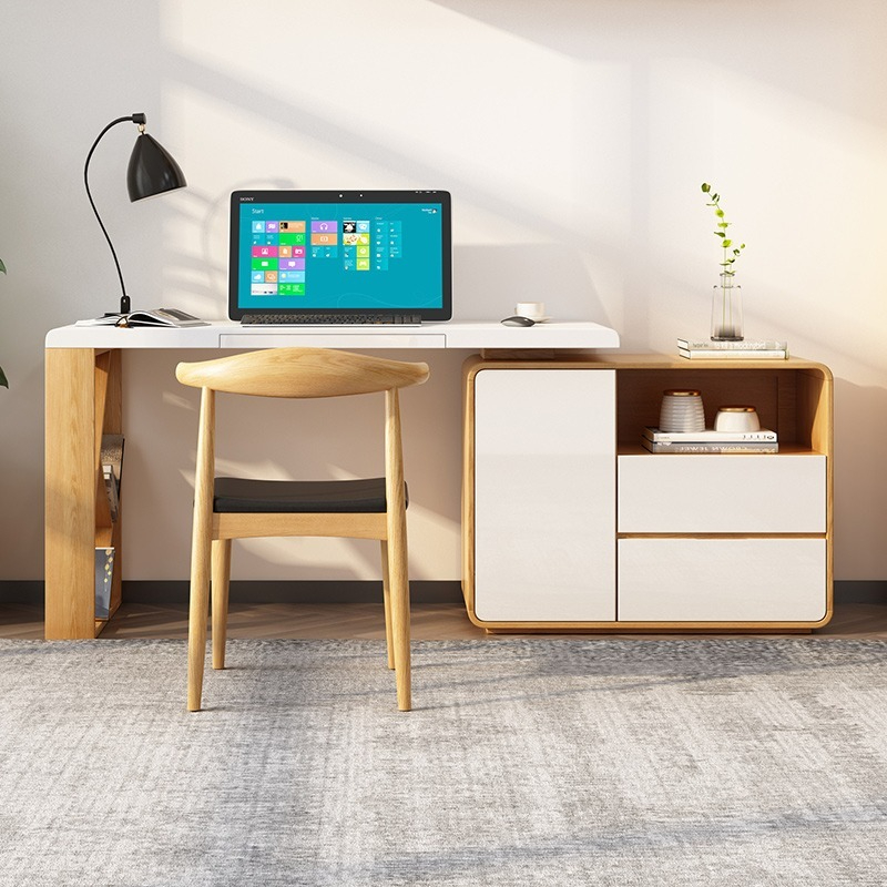 [Pre-order]  New Chinese-style solid wood desktop bookshelf, Nordic style home office computer desk, retractable study desk combination-Smart-Living