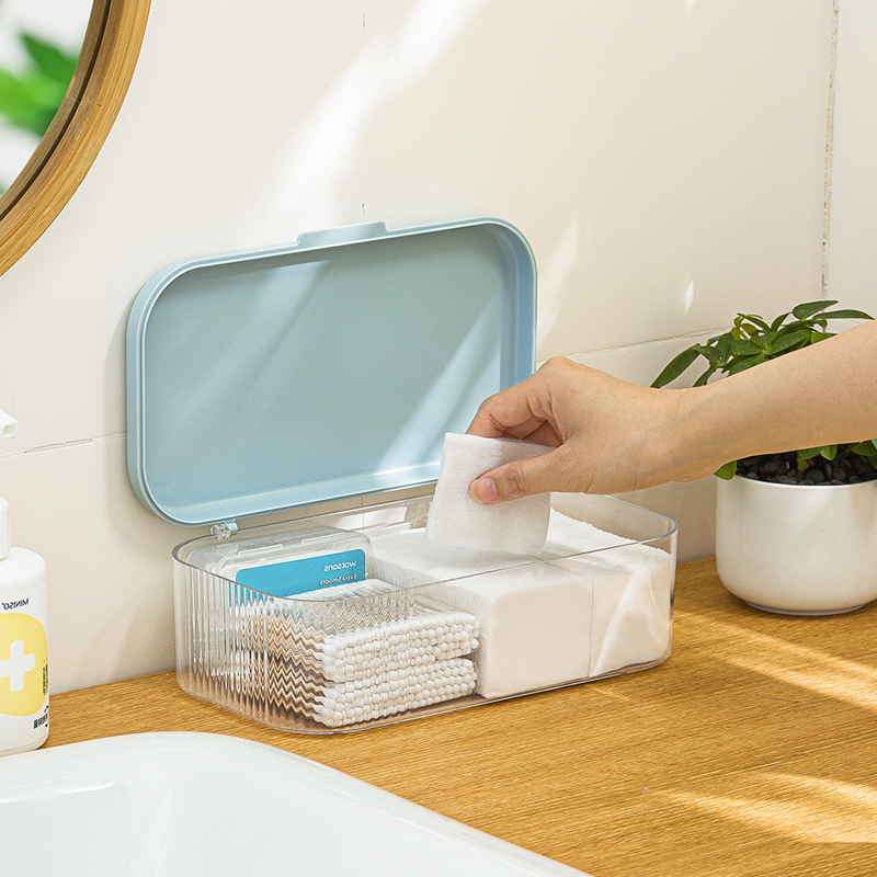 Smart-living home transparent dust-proof flip-cover mask storage box/organizer -A0570 white blue-Smart-Living