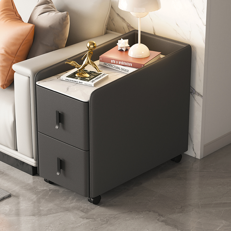 【Showroom】Smart sofa edge cabinet USB Bluetooth sound system minimalist modern minimalist solid wood door leather sofa edge cabinet living room living room-Smart-Living