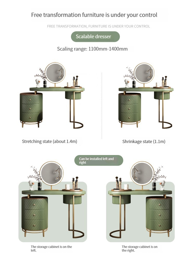 Nordic high-end light luxury dressing table, bucket cabinet, makeup table, modern and simple small bedroom, minimalist internet red makeup table-Smart-Living