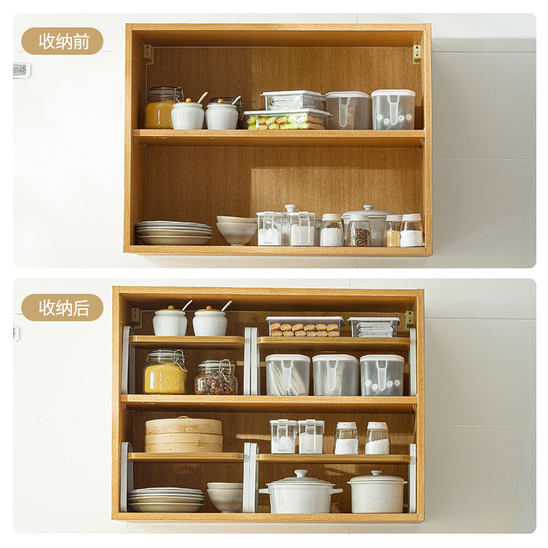 Smart-living Nachuan household kitchen cabinet storage rack Japanese cabinet partition board layered stacking and sorting rack Table top storage artifact iron rack-Smart-Living