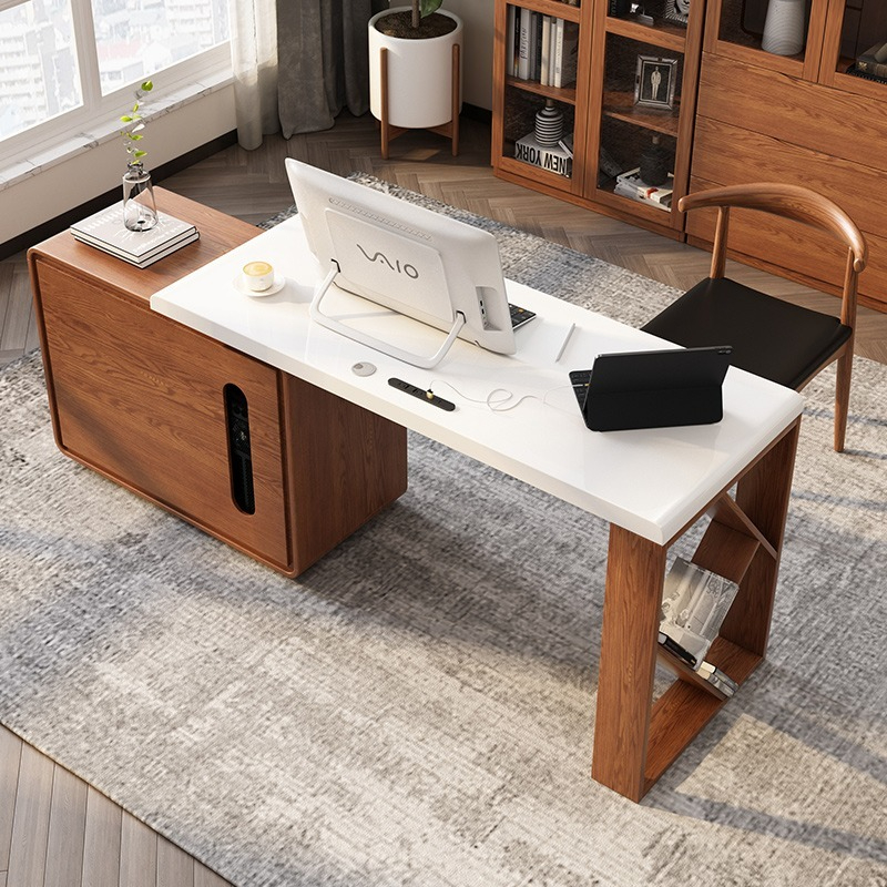 [Pre-order]  New Chinese-style solid wood desktop bookshelf, Nordic style home office computer desk, retractable study desk combination-Smart-Living