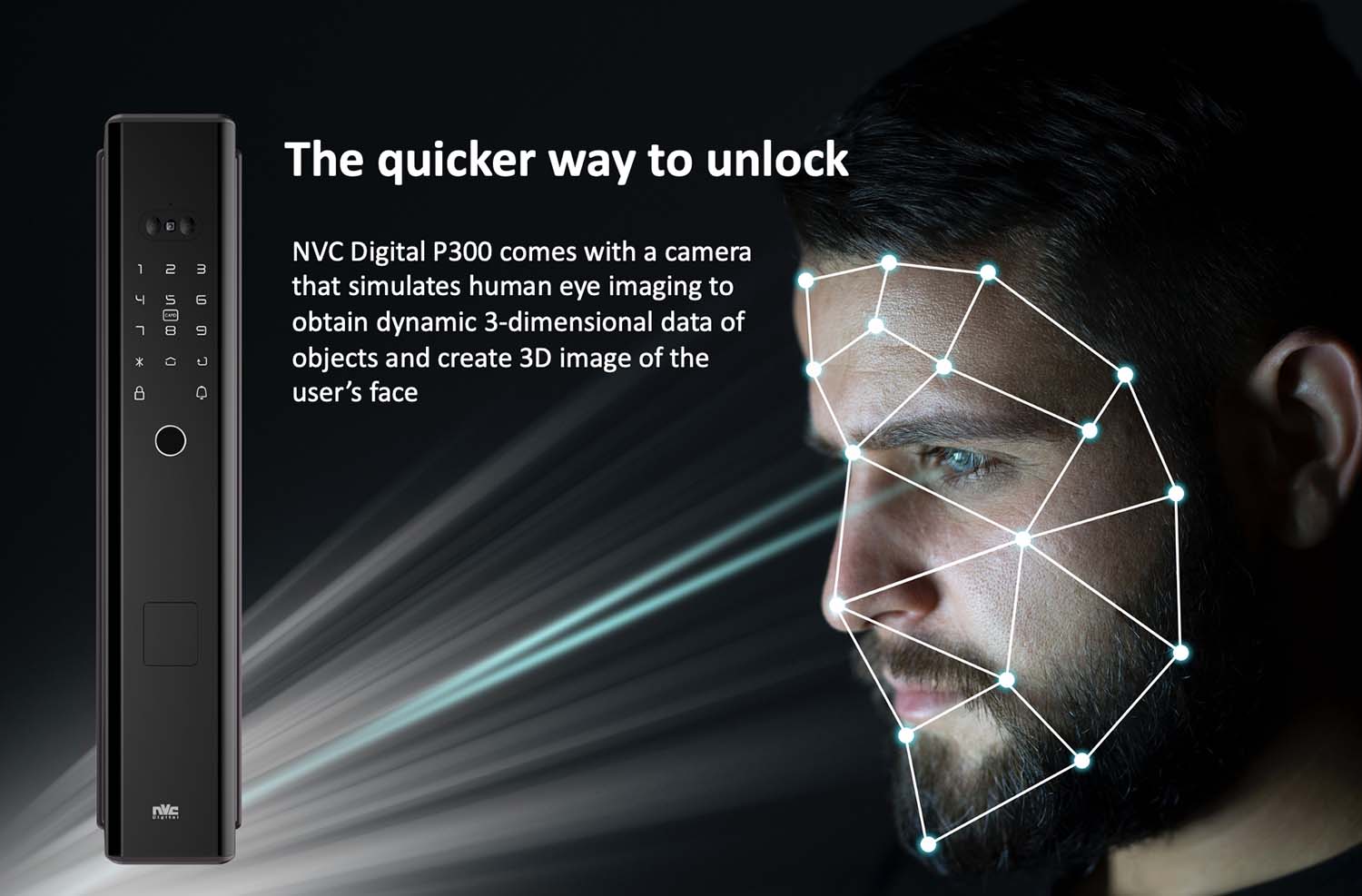 NVC International Digital P300 Smart facial recognition digital door lock/Smart Home/Power by Tuya/Smart Life & Tuya & Addin Smart Home App/ face recognition Function/ SG Local Seller/ Local Warranty -2nd-Smart-Living