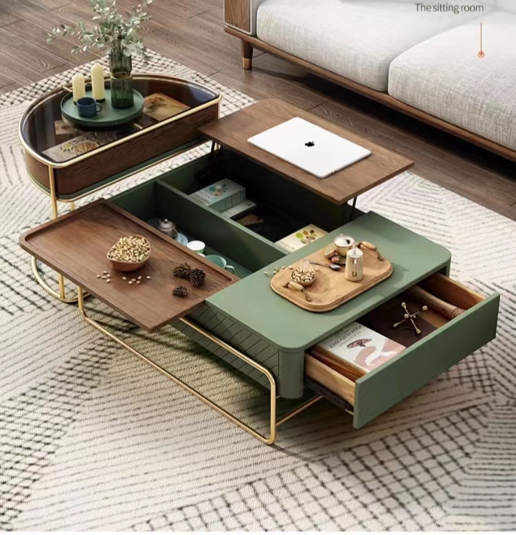 Light Luxury Elevated Tea Table TV Cabinet Combination Small Family Living Room Multifunctional Tea Table Household Modern Simple Tea Table-Smart-Living