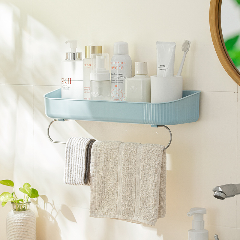 Smart-living simple bathroom toilet adhesive wall mount organizer storage box rack with towel rod -A0533 -NC-Smart-Living