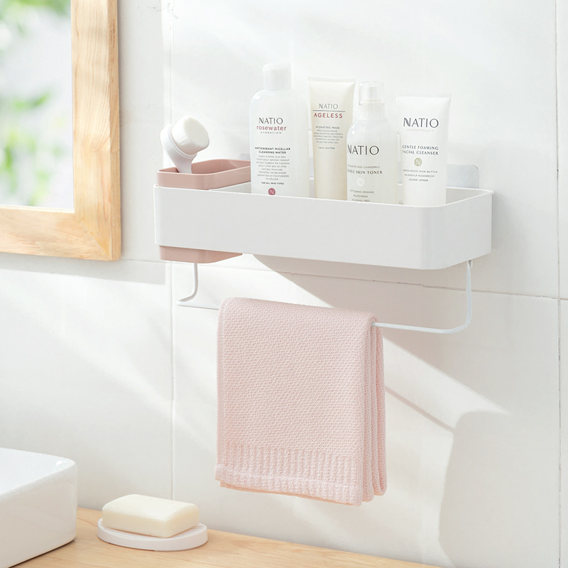 Smart-living Household bathroom wall-mounted adhesive multi-purpose hygiene storage box with towel rod -A0273 -NC-Smart-Living