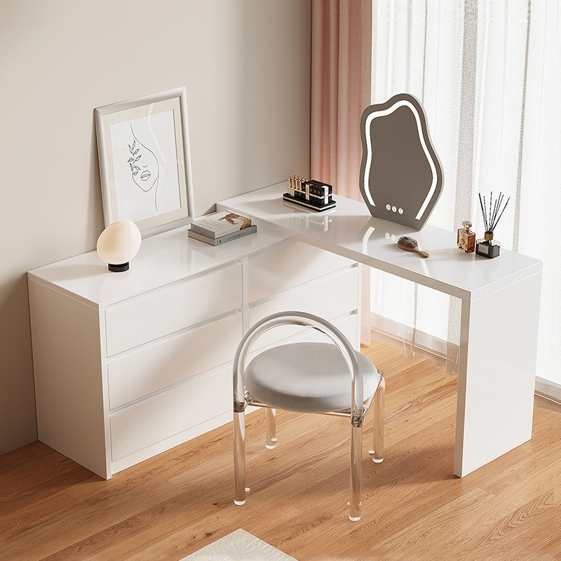 [Pre-order]  French Cream Style Solid Wood Makeup Table Master Bedroom Corner Dressing Table Bed End Cabinet Bucket Cabinet Storage Cabinet Desk One Piece-Smart-Living
