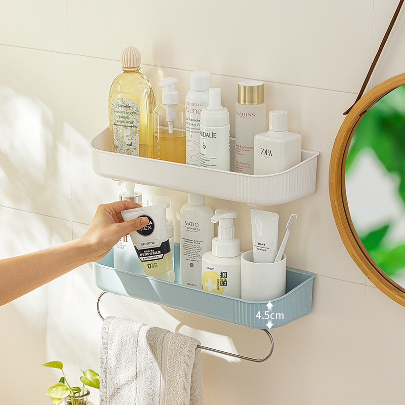 Smart-living simple bathroom toilet adhesive wall mount organizer storage box rack with towel rod -A0533 -NC-Smart-Living