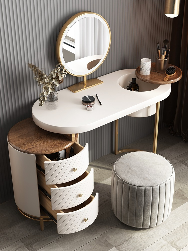 [Pre-order] Nordic Elegant Retractable Dressing Table, Chest of Drawers and Mirror in Affordable Luxury (Green/White)-Smart-Living