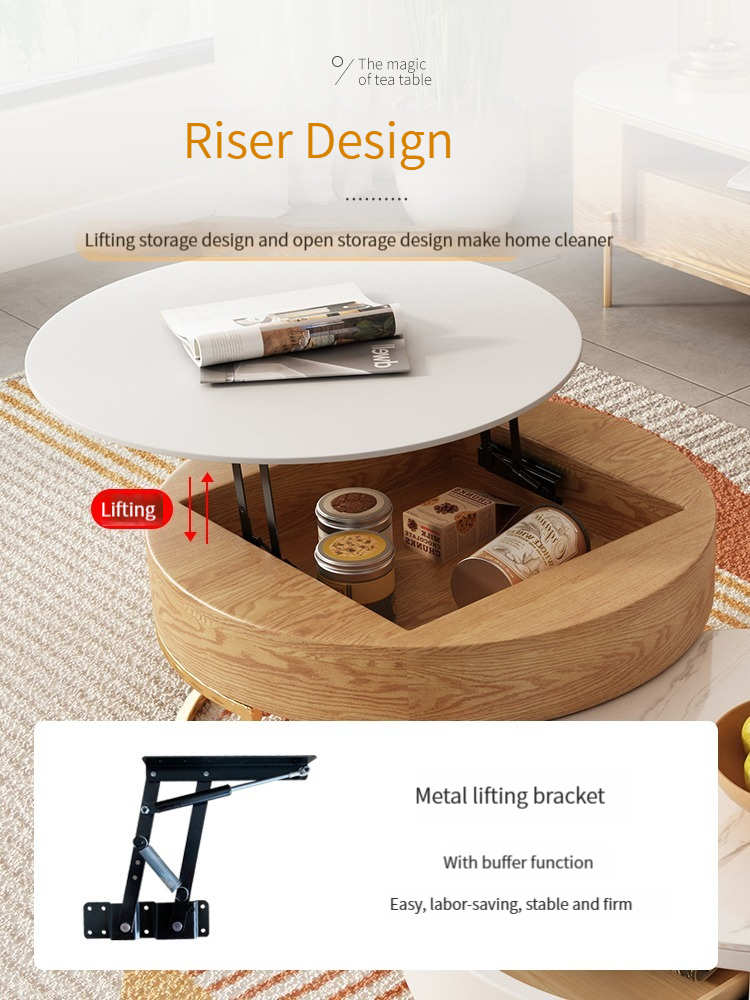 [Pre-order]  Nordic Rock Plate Tea Table and TV Cabinet Combination Modern and Simple Household Small Family Living Room Light Luxury Circular Elevated Storage-Smart-Living