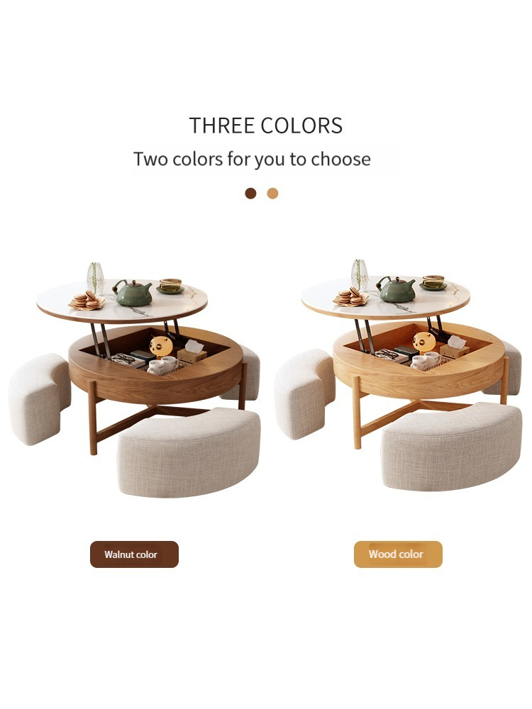 Nordic Light Luxury Rock Plate Elevating Tea Table and TV Cabinet Combination Modern Simple Living Room Creative Circular Storage Tea Table and Chair-Smart-Living