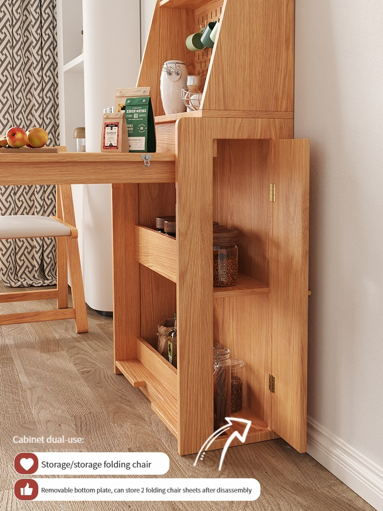 [Pre-order]  Japanese solid wood dining table, foldable household small unit, hole board, natural wood wind telescopic dining table, dining edge cabinet, integrated storage-Smart-Living