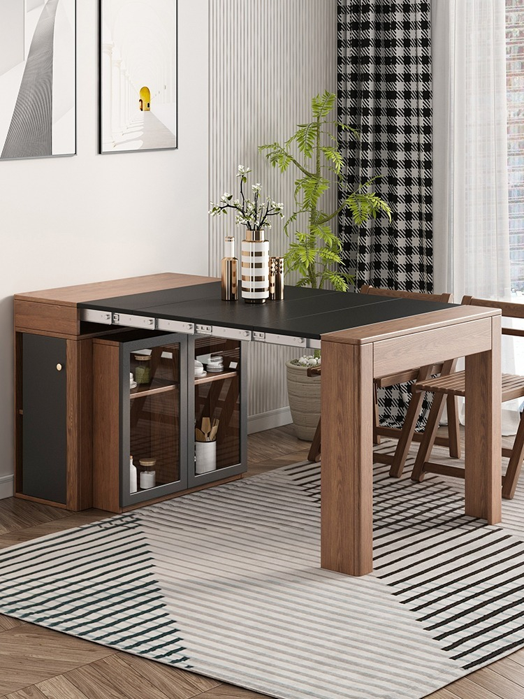 [Pre-order] Nordic Extendable Dining Table and Sideboard Cabinet Integrated (Walnut and Natural Wood Colour) - Combinations with Chairs and Rack-Smart-Living