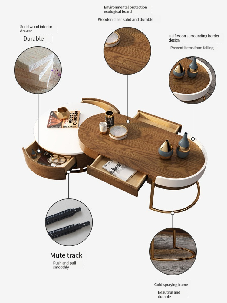 [Pre-order]  Nordic Light Luxury Tea Table, Living Room, Household TV Cabinet Combination, Modern and Simple Small Unit, Rock Plate Storage, Circular-Smart-Living