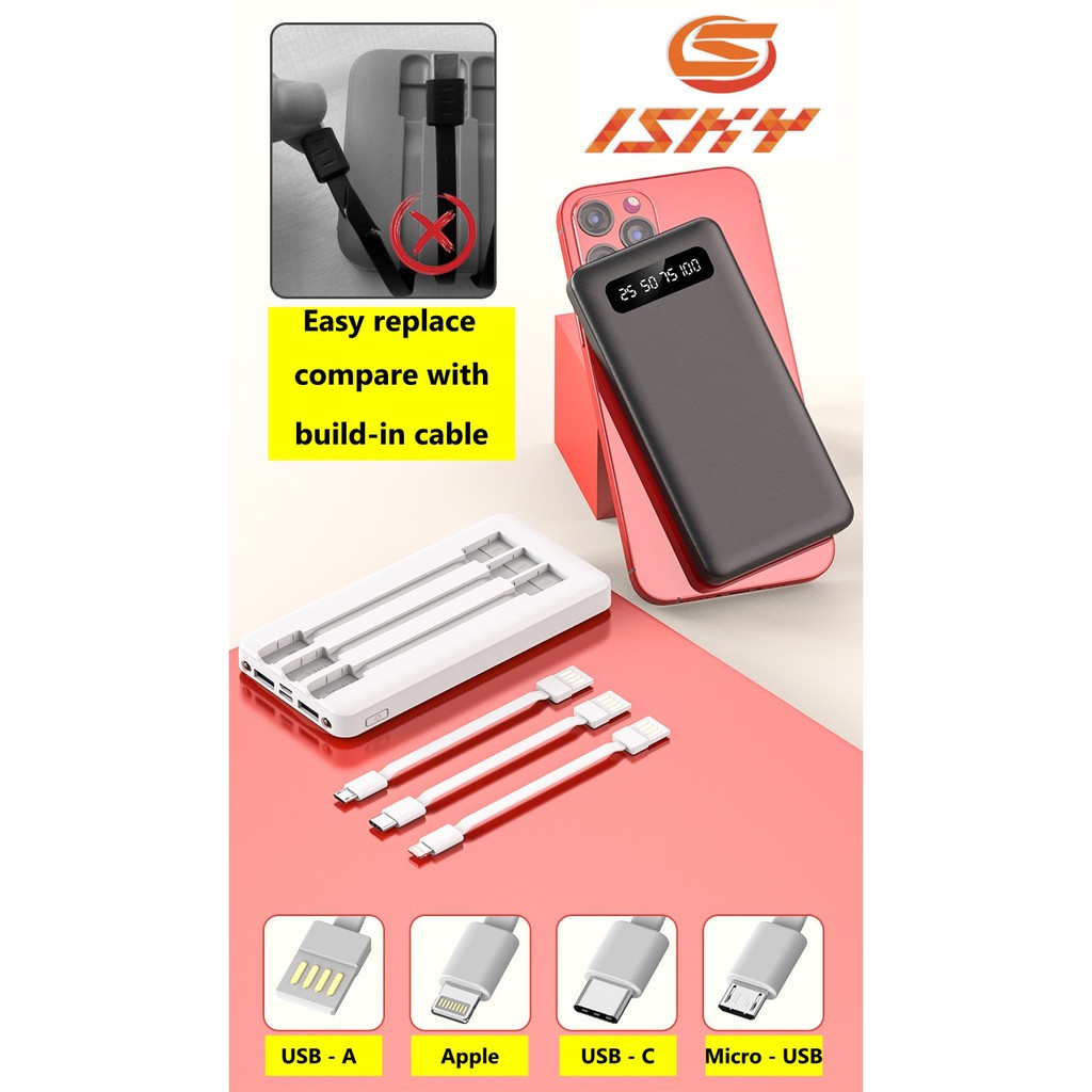 ISKY Power Bank 10000 mAh / 20000 mAh with 3 Cable Portable LED Display-Smart-Living