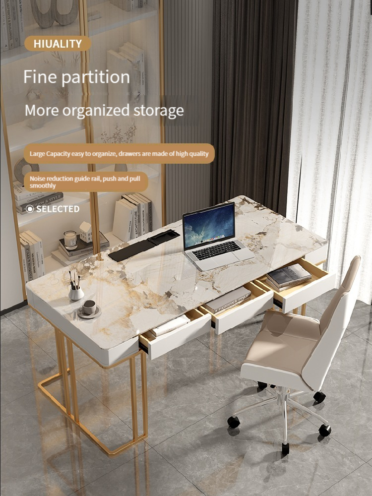 [Pre-order]  Light luxury desk, simple modern office desk, small apartment rock board study desk, home computer desk, writing desk.-Smart-Living