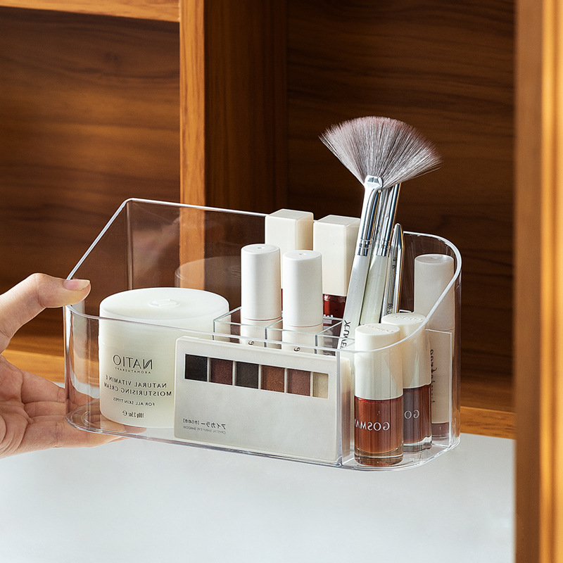 Smart-living transparent compartment cosmetic makeup desk shelf storage box/desk organizer -A0395 -4th** -NC-Smart-Living