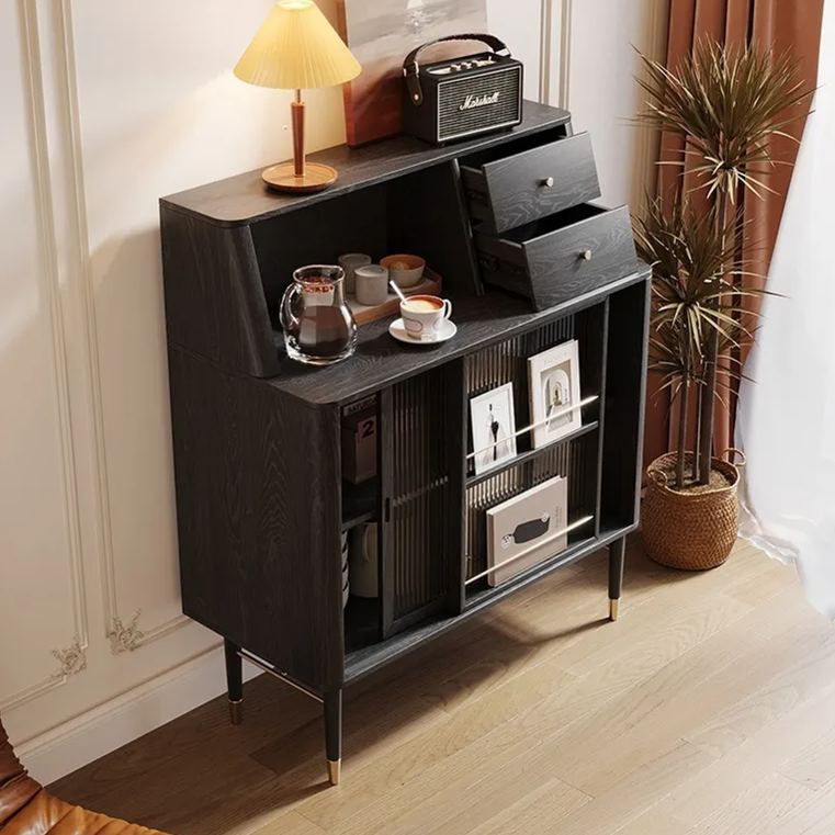 Nordic sideboard, modern and minimalist dining room, living room, boxwood color, wall facing, light luxury storage cabinet, glass door storage cabinet-Smart-Living