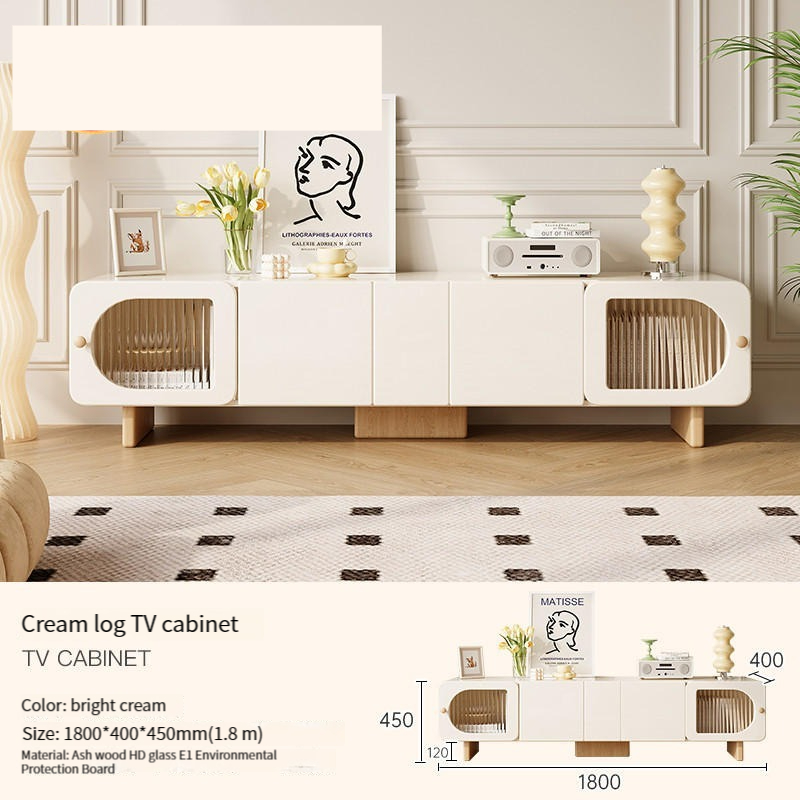 Cream style TV cabinet, living room, small household type, new storage, high-end feel, natural wood coffee table, TV cabinet combination-Smart-Living