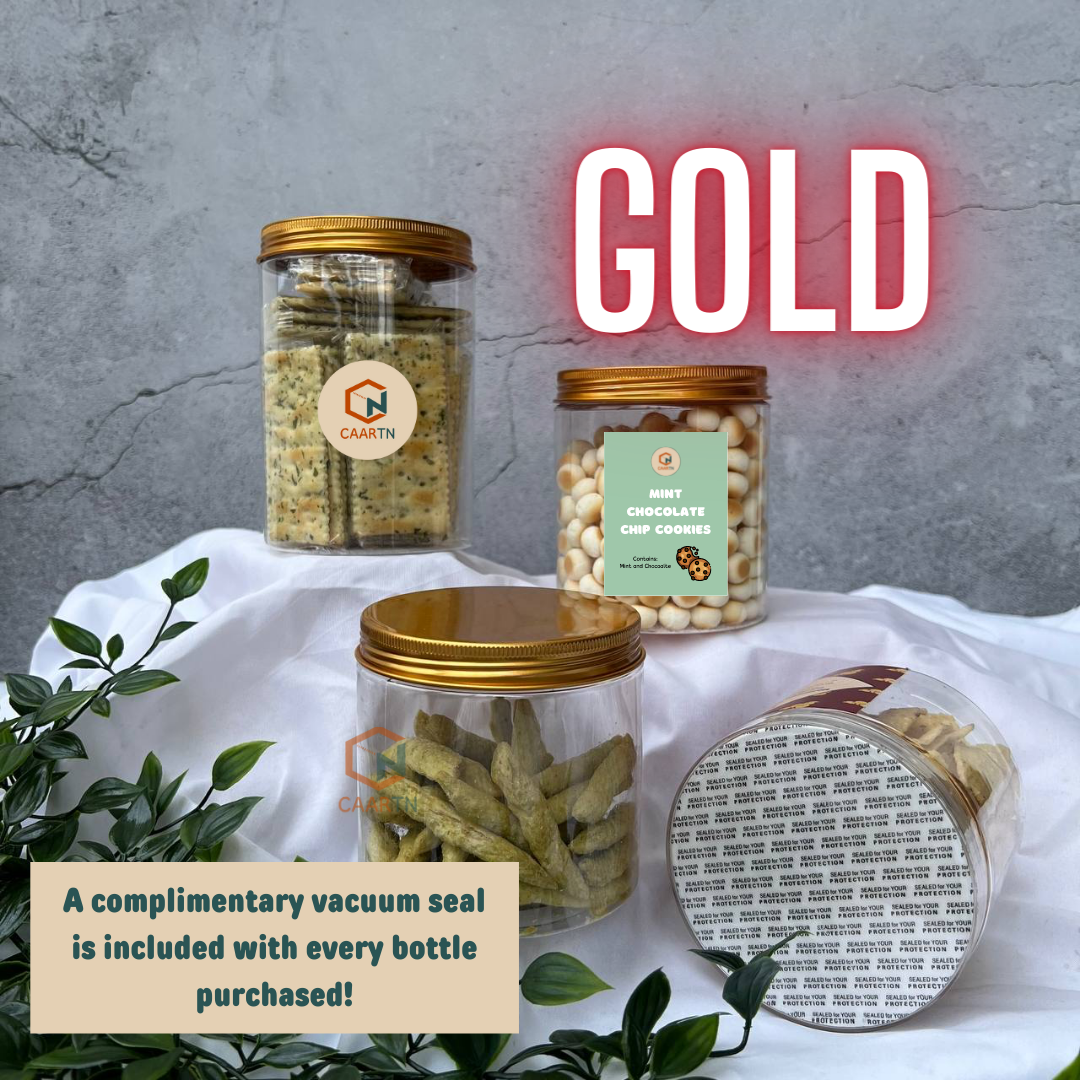 Gold PET Plastic Container - 3 sizes-CAARTN