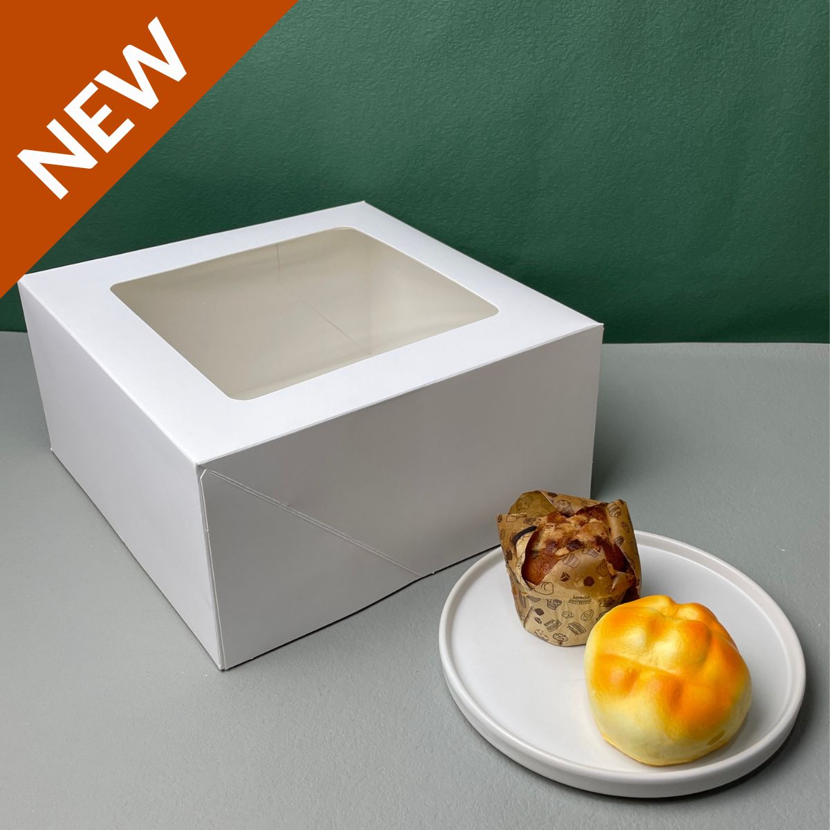 White Window Cake Box with Pastries on a plate