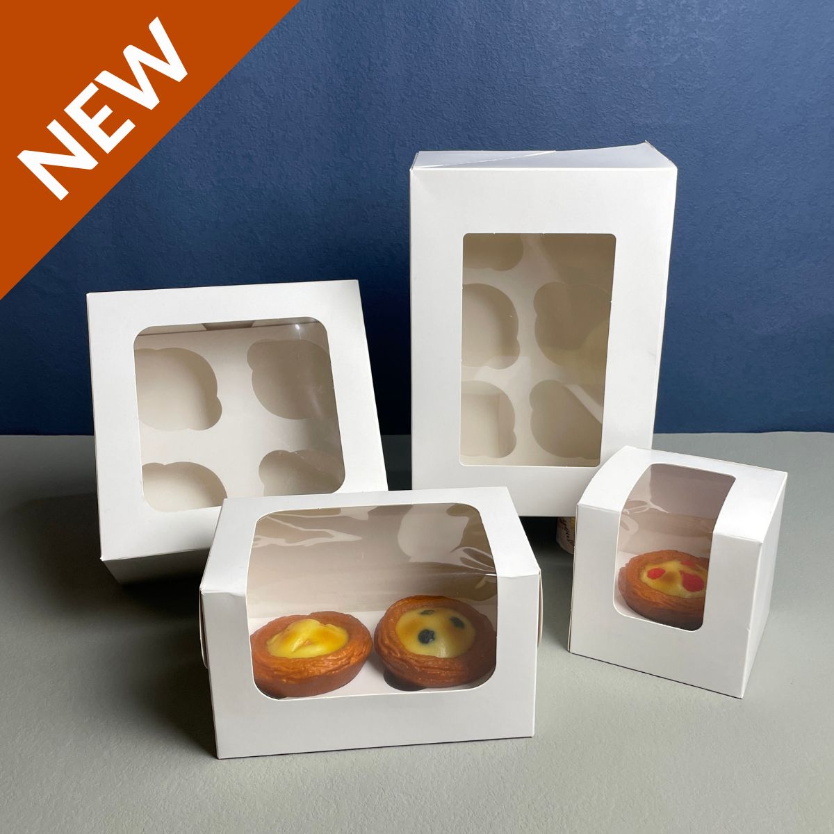 White Window Cupcake Boxes with Egg Tarts