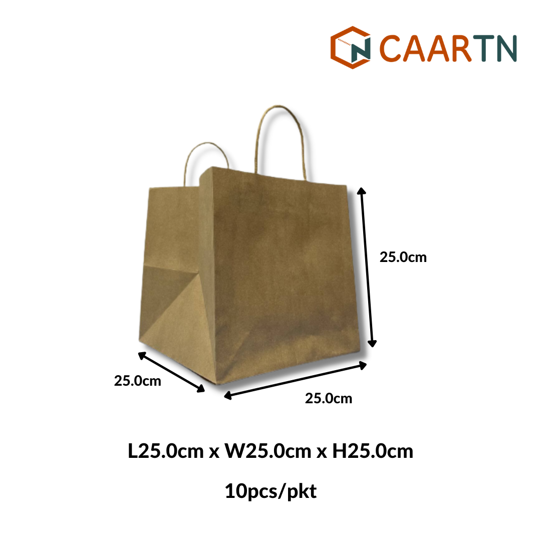 130GSM Kraft Paper Bag 25cm Square - 10 pcs/pkt