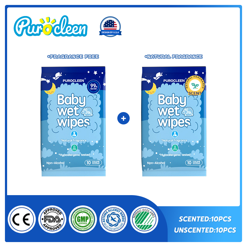 PUROCLEEN Unscent /Scent Combo 99.9% Pure Water Baby Wipes 10’s（2 PACKS）