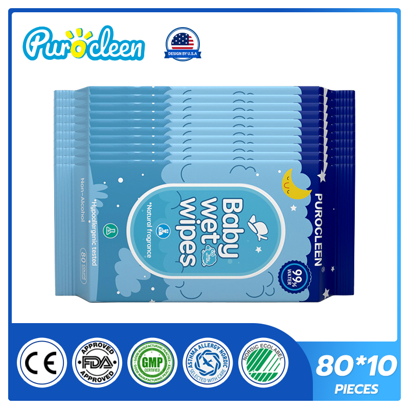 PUROCLEEN Unscented 99.9% Pure Water Baby Wipes 80’s（10 PACKS）
