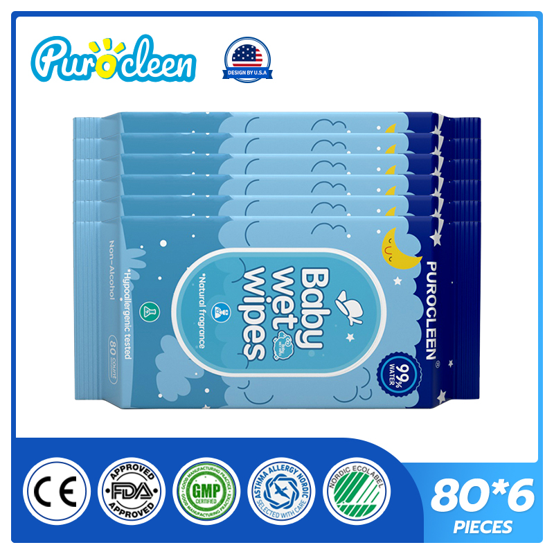 PUROCLEEN Unscented 99.9% Pure Water Baby Wipes 80’s（6 PACKS）
