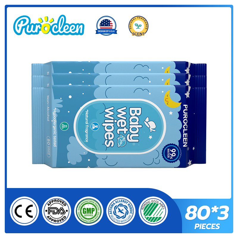 PUROCLEEN Scented 99.9% Pure Water Baby Wipes 80’s（3 PACKS）
