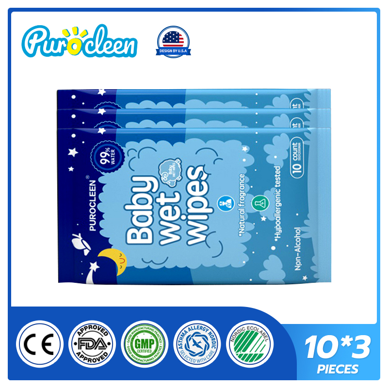 PUROCLEEN Unscented 99.9% Pure Water Baby Wipes 10’s（3 PACKS）