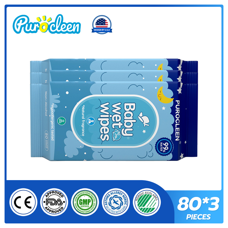 PUROCLEEN Unscented 99.9% Pure Water Baby Wipes 80’s（3 PACKS）