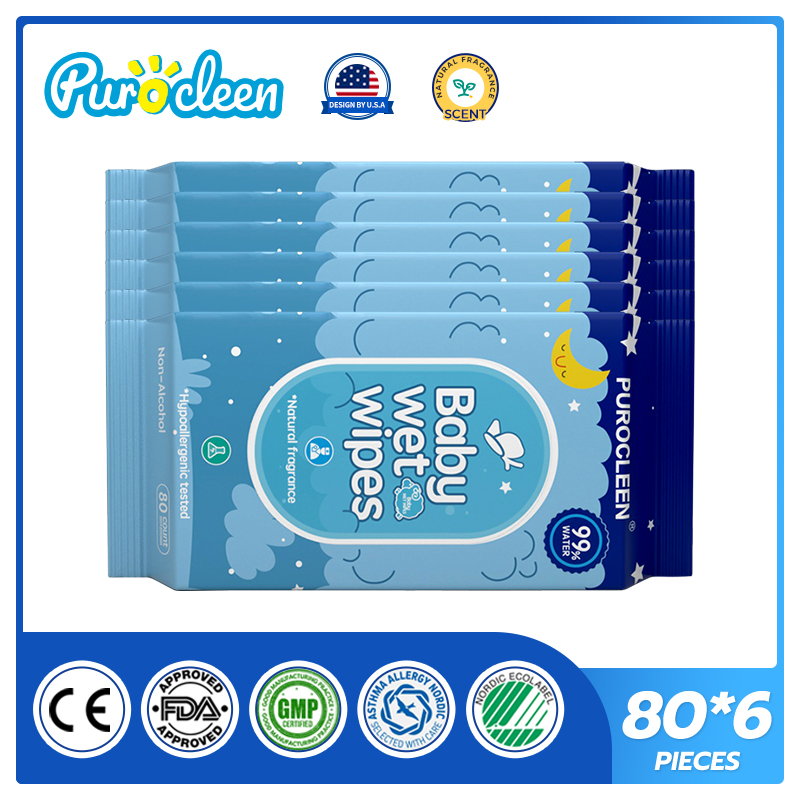 PUROCLEEN Scented 99.9% Pure Water Baby Wipes 80’s（6 PACKS）