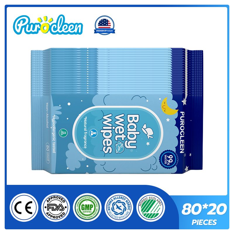 PUROCLEEN Unscented 99.9% Pure Water Baby Wipes 80’s（20 PACKS）
