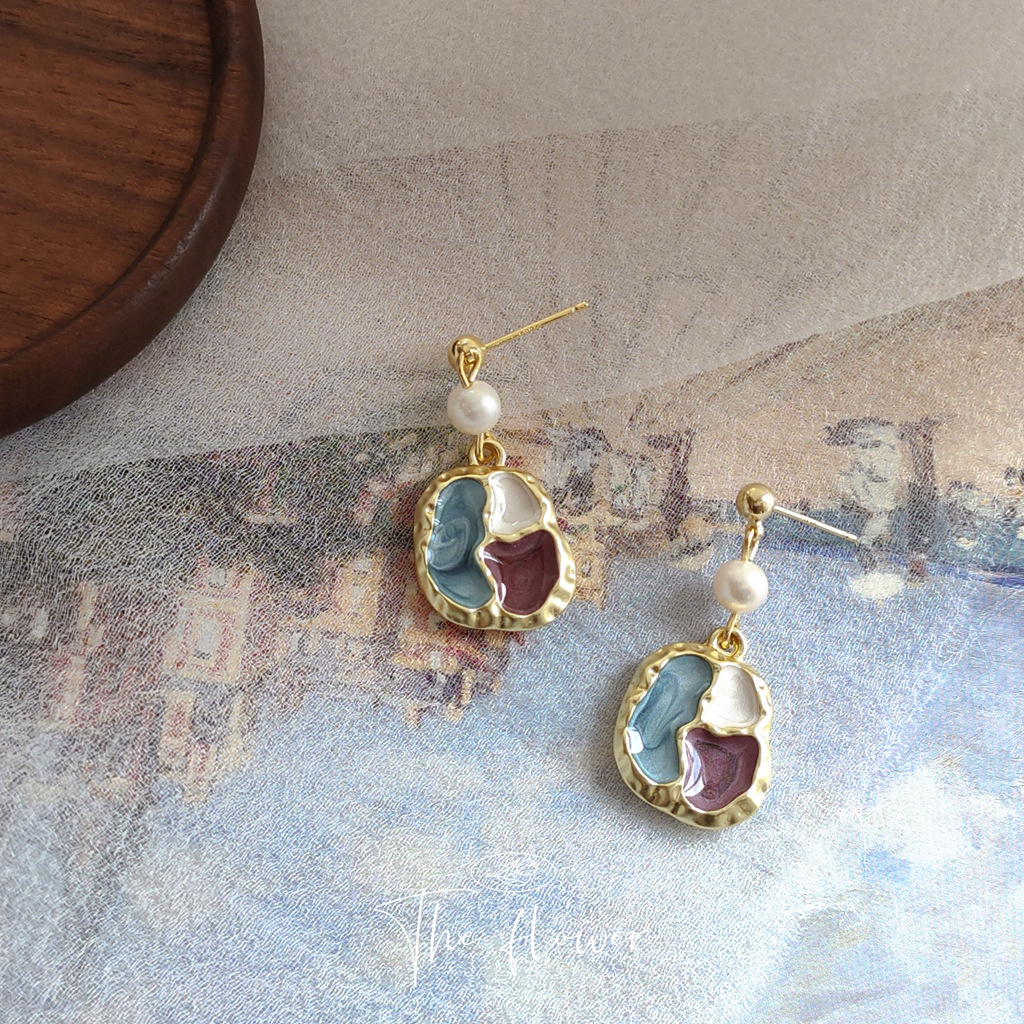 Vintage French Styled Irregular Color Paired with Fresh Water Pearls Earrings